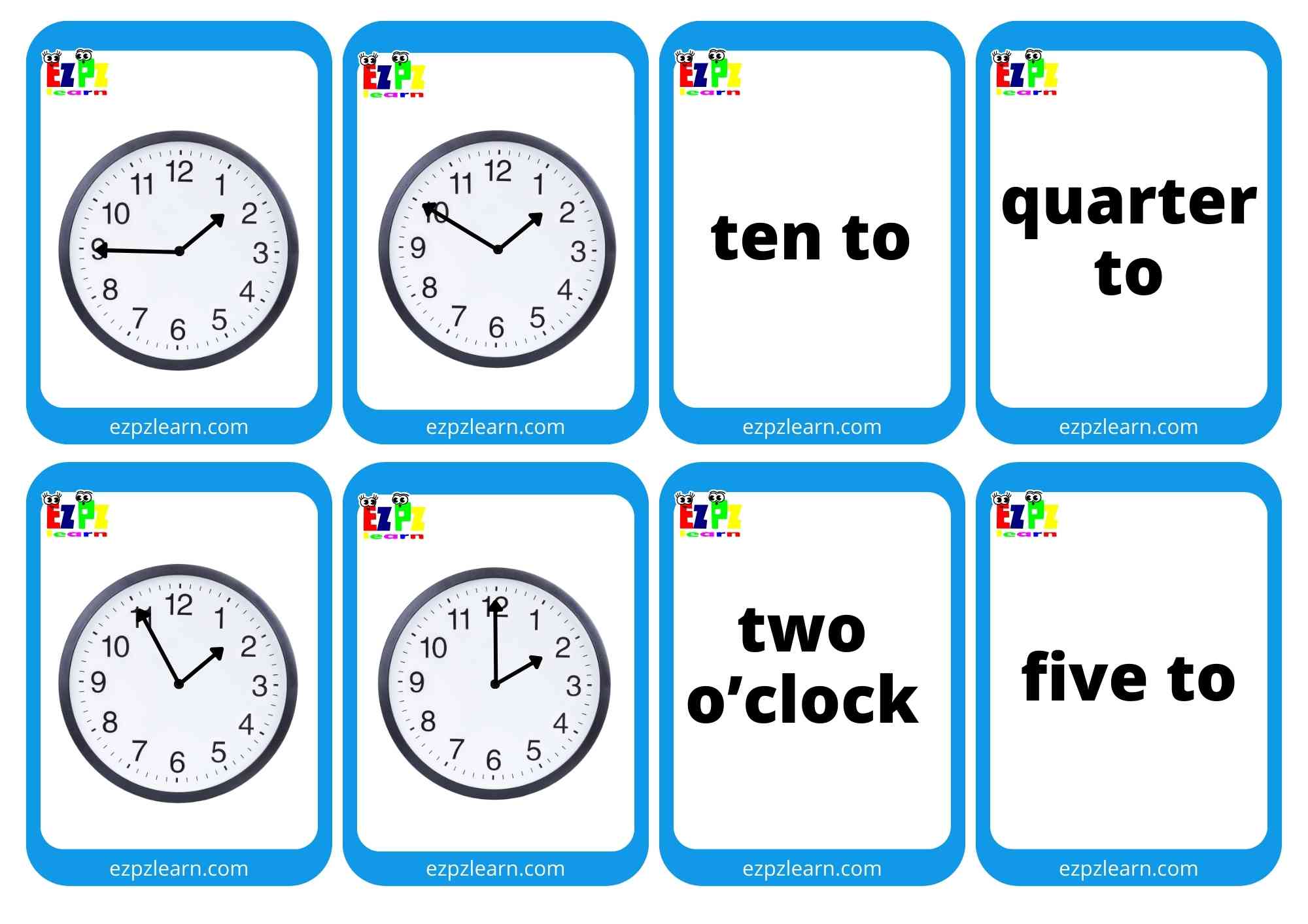 Telling Time Mini Flashcards Five Minute Intervals For K5 and English Language Learners PDF Download